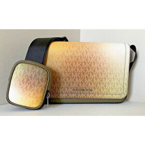 New Michael Kors Cooper Mini Flap Ombré Logo Crossbody with Pouch Olive Multi